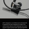 A black wired in-ear headphone with a clear magnetic cavity and attached cable.