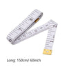 A white flexible measuring tape marked in inches and centimeters, showing a length of 150cm/60inch.