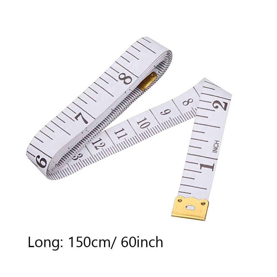 A white flexible measuring tape marked in inches and centimeters, showing a length of 150cm/60inch.