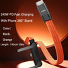 An orange 240W PD fast charging cable with a folding stand is shown against a dark background.