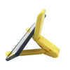 A yellow foldable adjustable tablet stand designed to hold devices like iPads and phones.