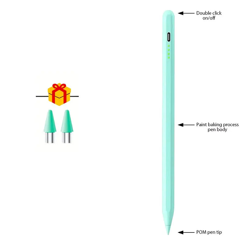 A precision stylus pen body with a double click on/off feature and a POM pen tip.