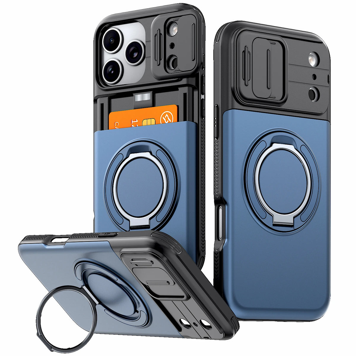 Blache Premium iPhone-Wallet-Hülle mit Ständer zusammen mit den zerlegten Komponenten