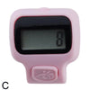 A pink digital counter device with a black screen displaying the number eight.