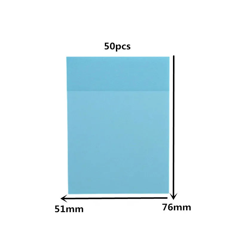 A rectangular sheet of light blue transparent sticky notes measuring 51mm by 76mm.