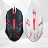 A black and white computer mouse with a red accent, shown from the top view.