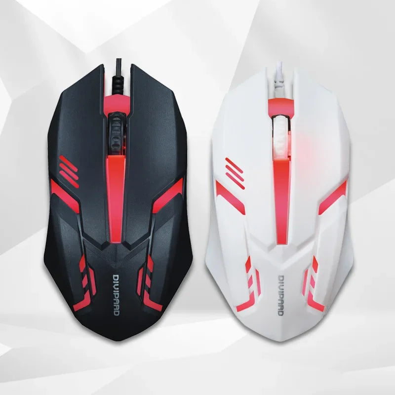 A black and white computer mouse with a red accent, shown from the top view.