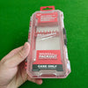 A hand holds a pink plastic storage case for Milwaukee impact driver accessories.
