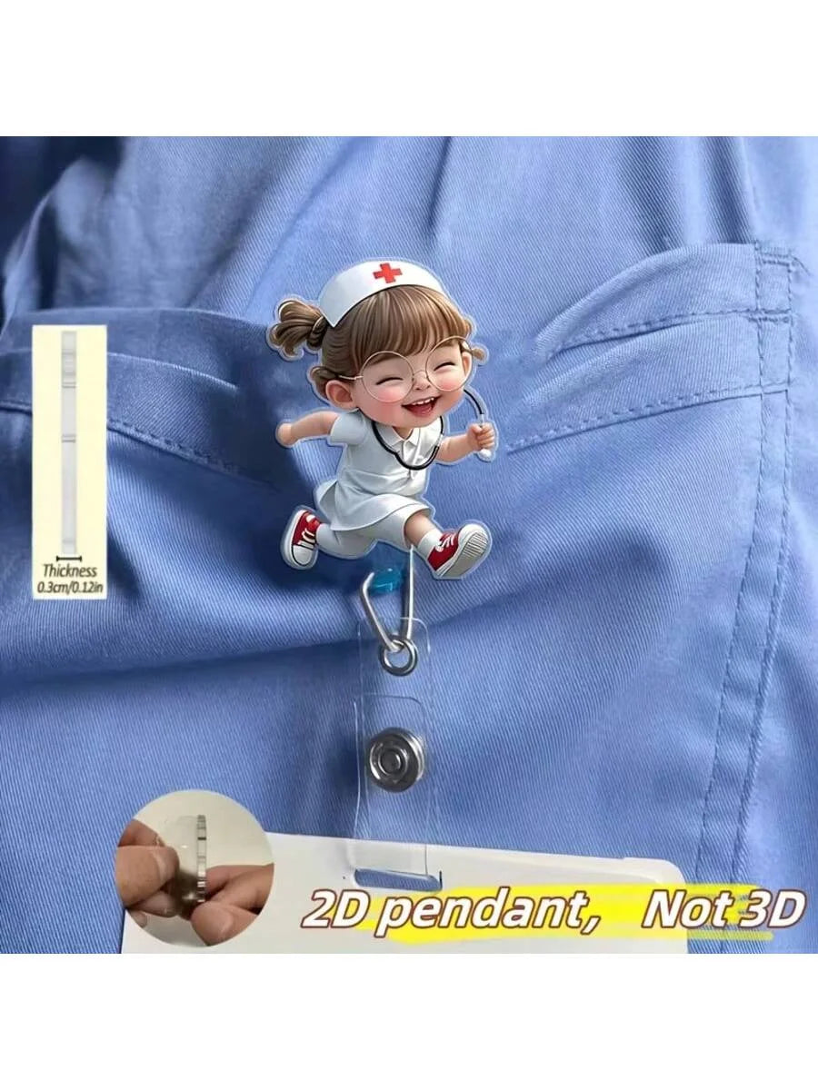 2D Anhänger-ID-Ausweishalter mit lächelnder Mädchen in weißer Krankenschwesternuniform und roter Kreuzhut