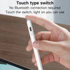 A hand is touching a white precision stylus pen for an Apple iPad, demonstrating its touch type switch feature.