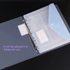 A clear plastic folder with a transparent pocket and a light blue cover, showing it can be placed in a folder for use.