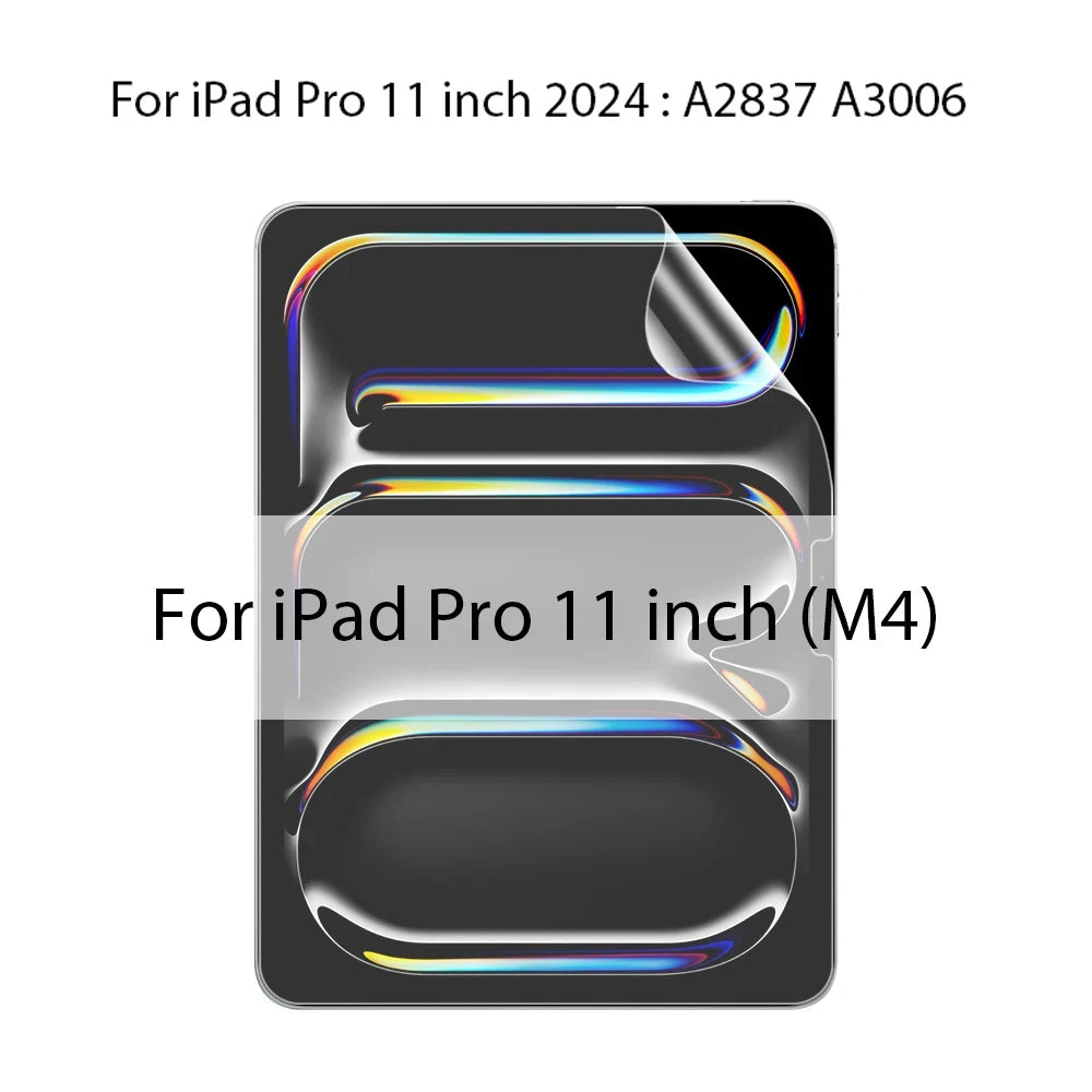 Vista cercana de un protector de pantalla mate para iPad Pro de 11 pulgadas, mostrando el borde y la superficie del film prot