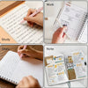 A collage showing various people writing in notebooks and papers with soft touch gel ink pens for study, work, and diary entr