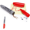 A set of red and silver marker pens, including a hidden compartment pen and a standard pen, displayed on a white background.