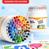 A set of silky crayon tubes and a box demonstrating that the crayons are water-soluble and stain-free for children.