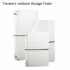 A white transparent notebook storage folder with a brown binding, designed for travelers.