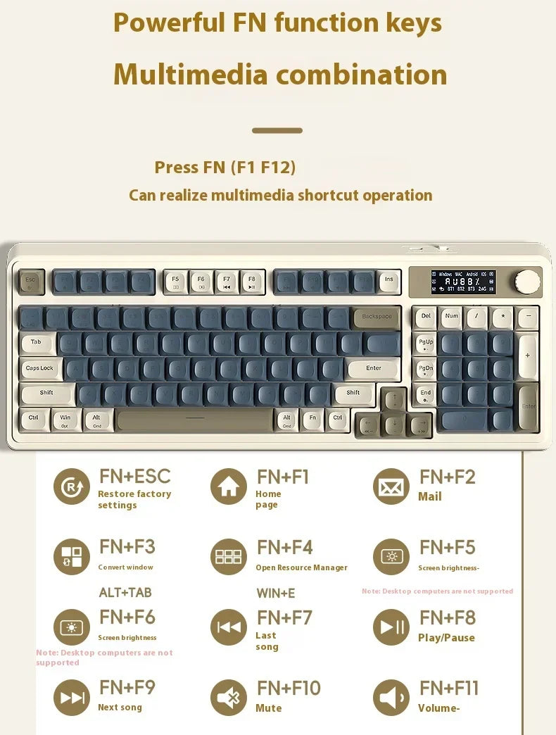 A close-up of a light gray computer keyboard showing various function keys labeled FN and multimedia shortcuts.