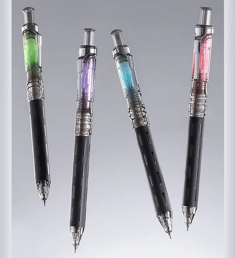 A set of anti-slip gel pens showing various colors and tips, including green, purple, blue, and pink.