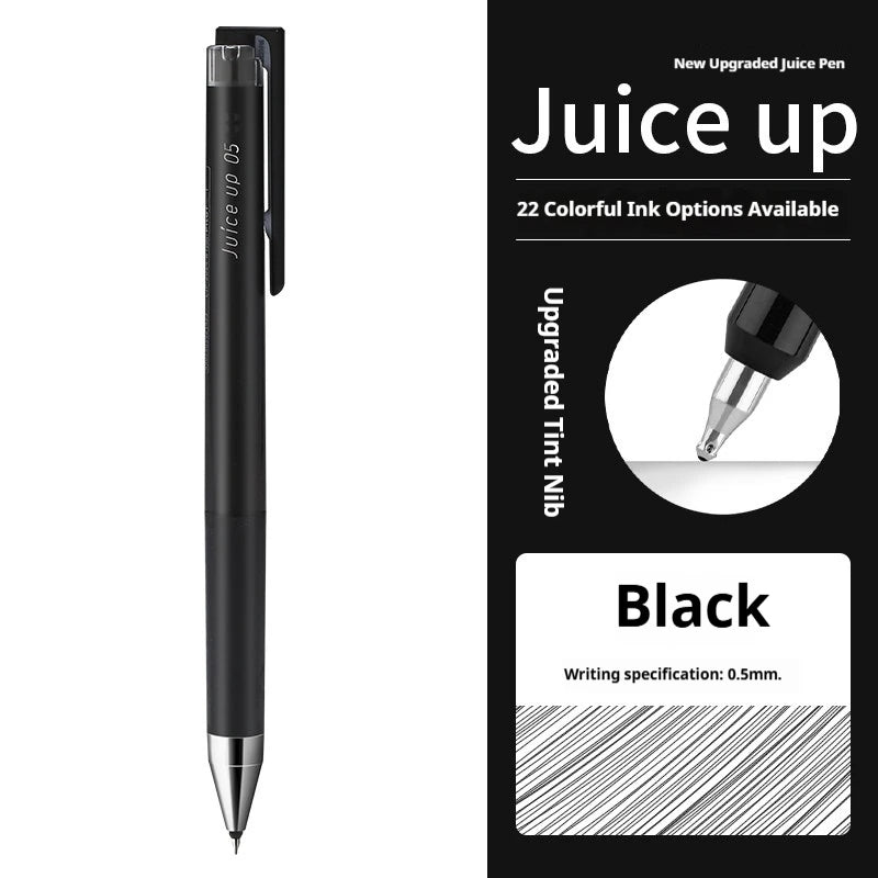 A black Pilot Juice Up fine point gel pen is shown with a close-up view.