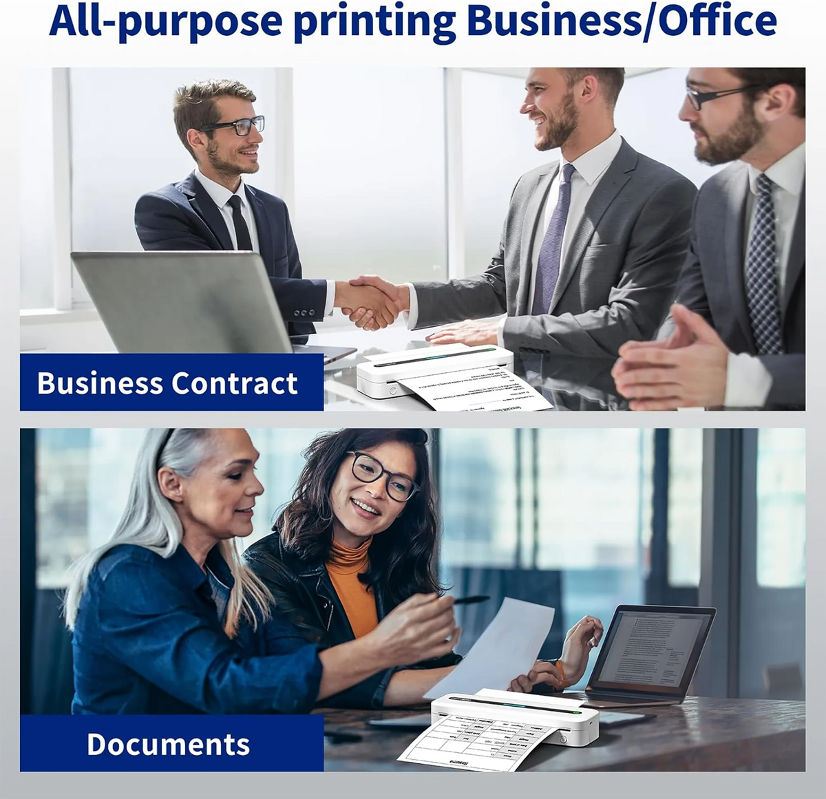 Images showing business contracts and documents being signed and reviewed by professionals.
