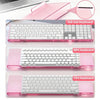 Pink acrylic keyboard riser stand showing full size, 80%, and 75% keyboard configurations.
