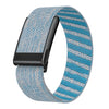 A blue and white striped soft nylon braided strap for a fitness watch or wearable device.