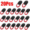 A set of 20 black camera privacy sliders with red accents for mobile and laptop cameras.