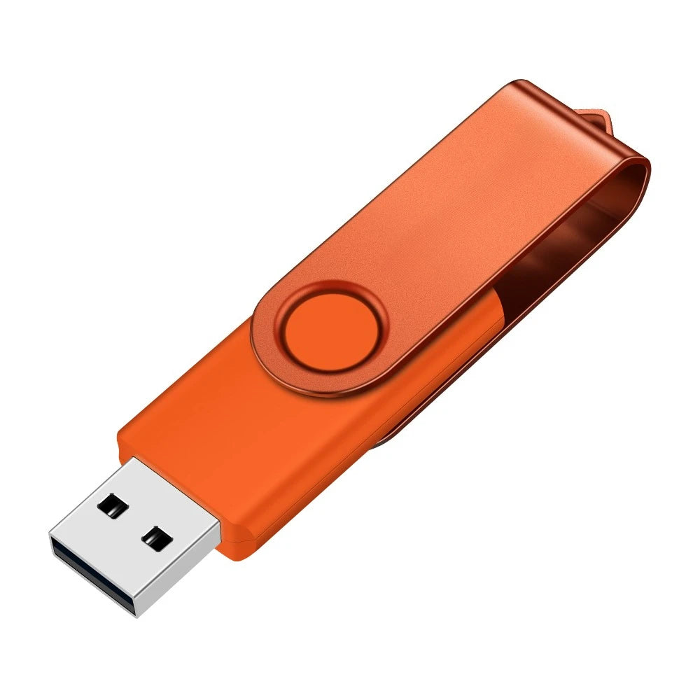Oranger Metall-USB-Stick mit rotierender Mechanik und USB-Anschluss