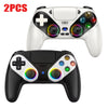 Two white and black RGB wireless gaming controllers for PS5 and PC