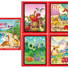 A set of five colorful illustrations featuring various dinosaurs and jungle animals for a children's magic water painting not