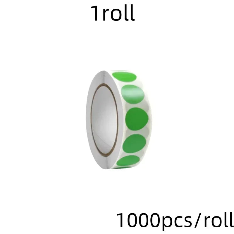A roll of round assorted color dot labels for organization