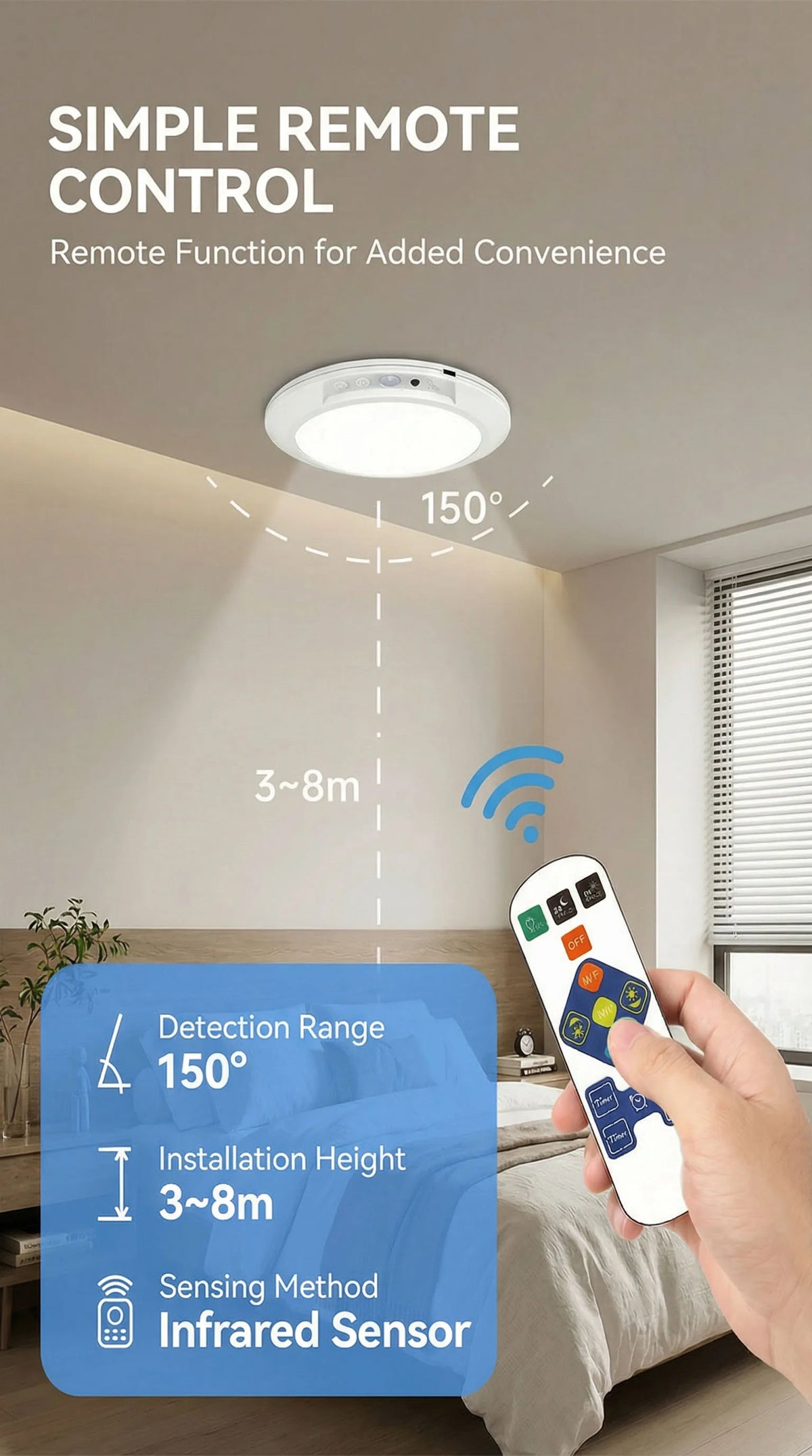 A remote control device is shown above a lamp, illustrating the simple remote control function for added convenience.