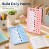 A pink to do list board and a blue to do list planner are shown next to pencils and notebooks for building daily habits.