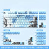 A set of anime themed PBT keycaps for a mechanical keyboard, showing various characters and designs.