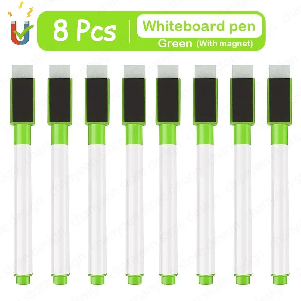 Acht grüne magnetische Whiteboard-Stifte zusammen verpackt