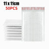A stack of white self-sealing pearl film bubble shipping bags, 11x11cm, sold in a pack of 50 pieces.