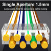 A set of single aperture 1.5mm cable routing connectors in various colors including yellow, blue, green, and brown.