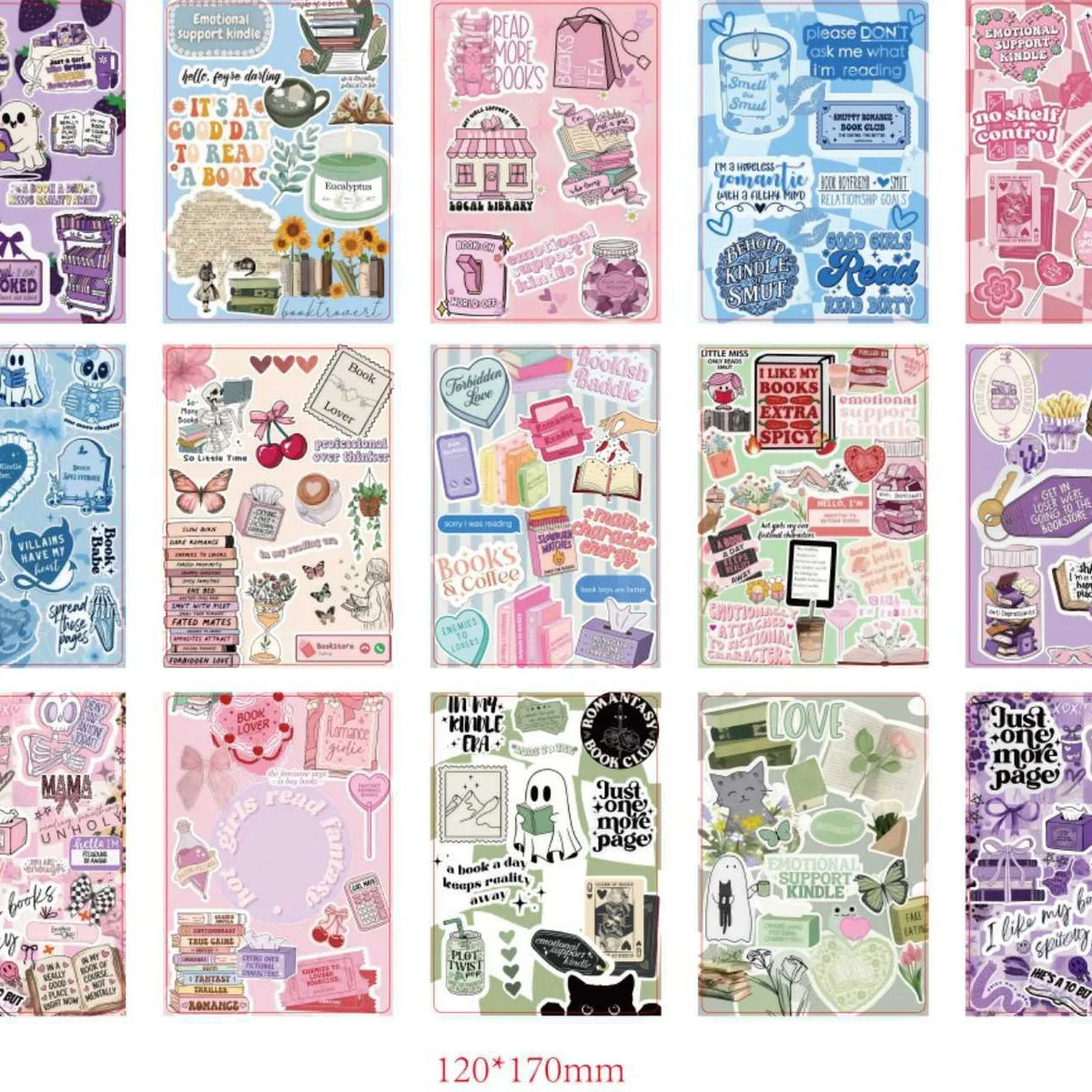 Eine Sammlung niedlicher, karikaturartiger Dekorations-Insertkarten für Kindle und Tablet mit verschiedenen Themen und Design