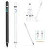A set of black and white universal stylus pens shown in various forms, including a standard pen and an extendable tip.