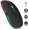 Schwarze RGB kabellose Bluetooth-Gaming-Maus mit mehrfarbigen LED-Lichtern und wiederaufladbarer Batterie.