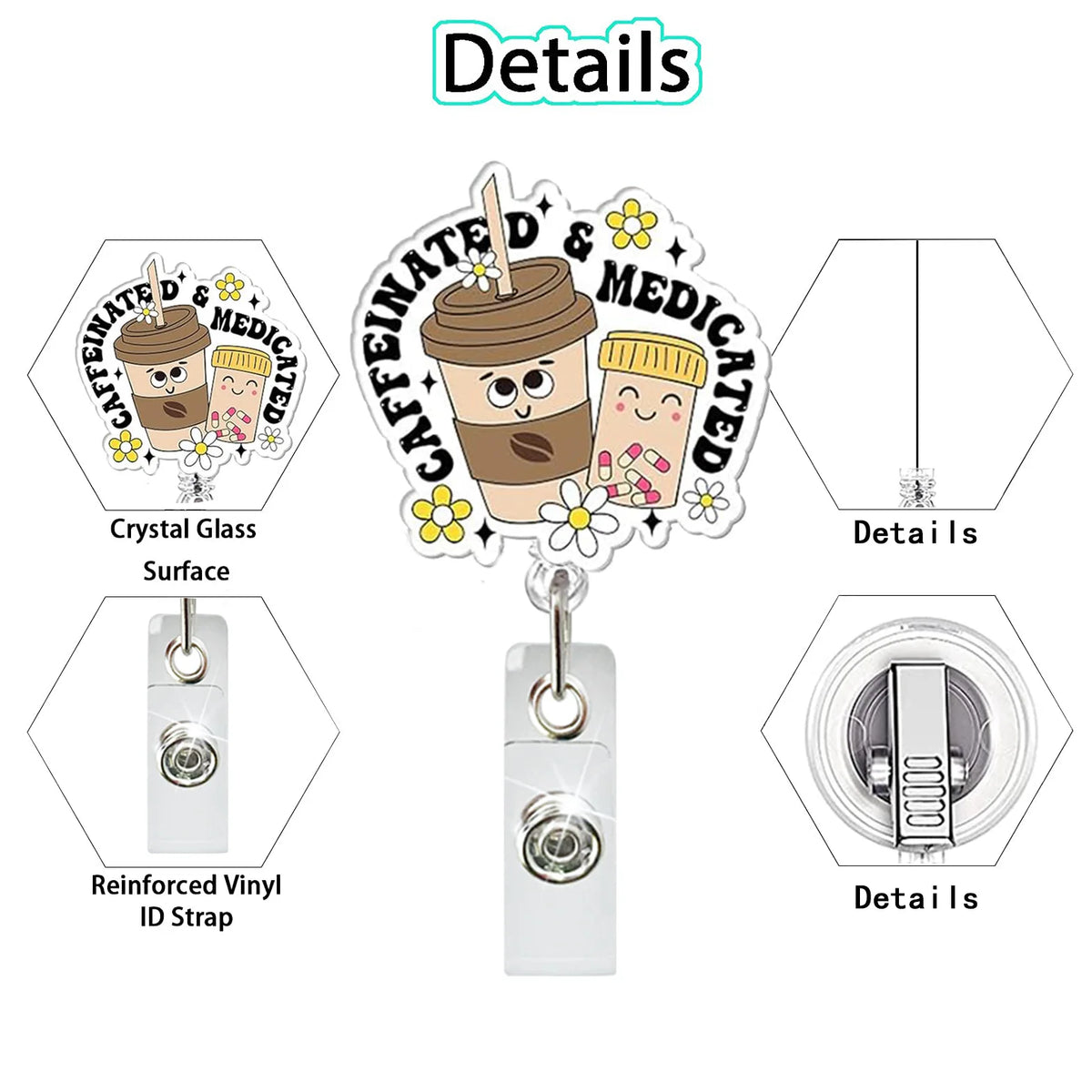 Klares Acryl-Ringe-Anhänger mit Kaffeebecher- und Kristallglas-Design.