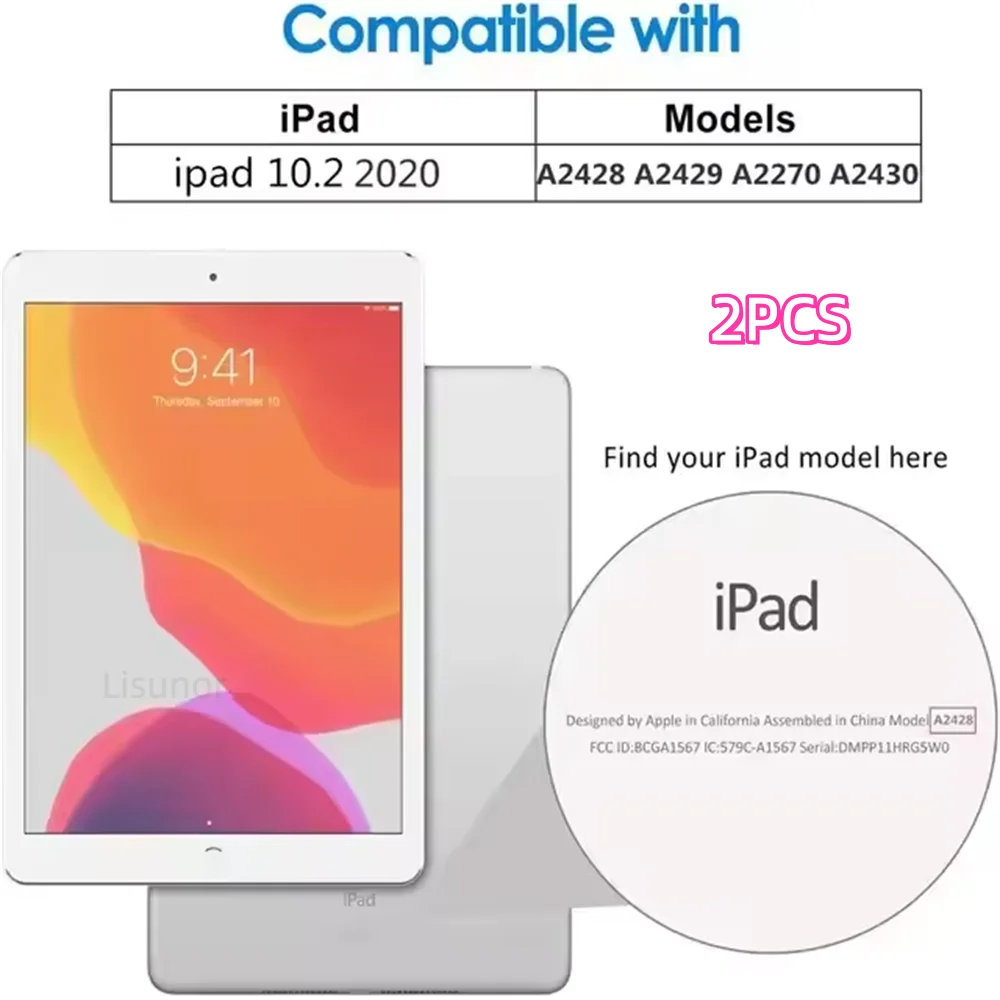 A 2-pack of tempered glass screen protectors for iPad models A2428, A2429, A2270, and A2430.