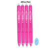 A set of four pink retractable gel pens with silver accents.