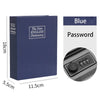 A dark blue box labeled The New English Dictionary next to a blue password key lock.