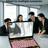 A laptop is shown open on a desk with a large screen display, demonstrating multi-modal switching capabilities.