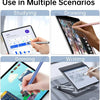 A universal stylus pen is shown being used for studying, drawing, gaming, and writing on a tablet.