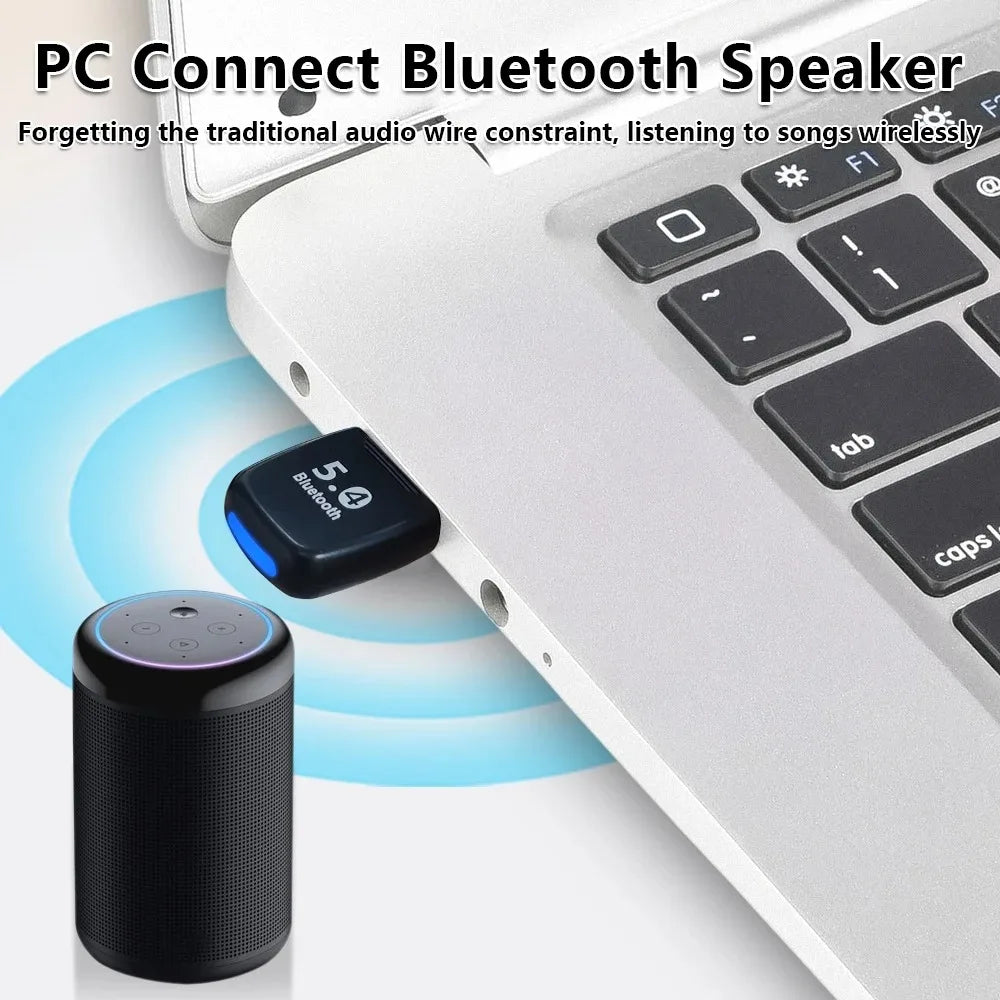 A Bluetooth speaker is shown next to a laptop, demonstrating wireless audio connection.