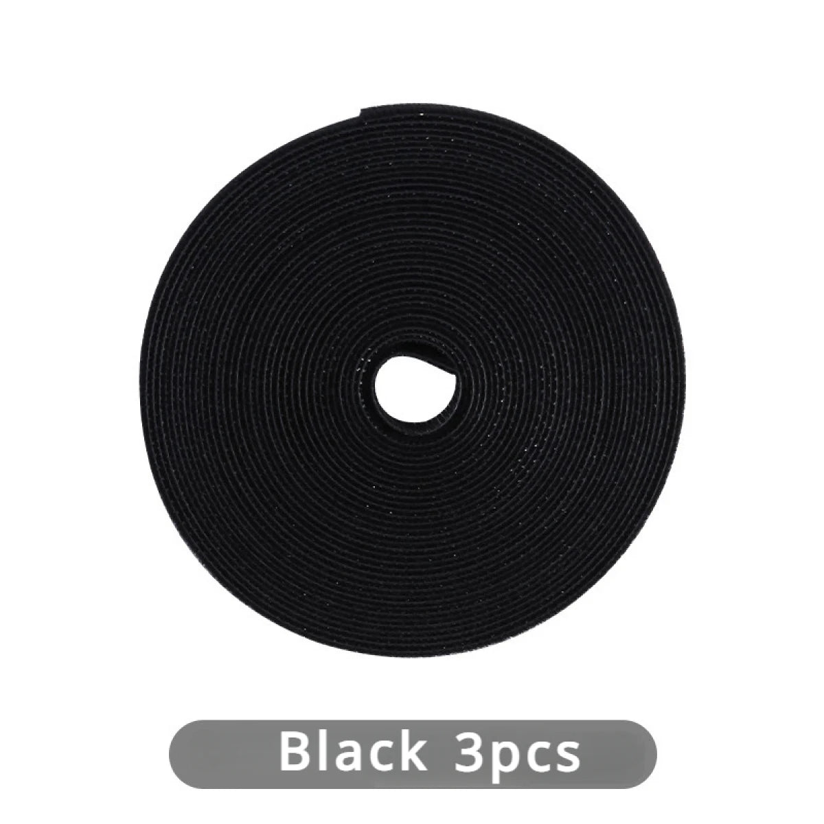 Black reusable hook and loop cable ties in a roll