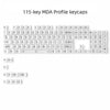 A close-up view of 115-key MDA profile keycaps for a mechanical keyboard.