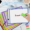 Colorful reusable erasable pockets and sheets for writing and erasing in a classroom setting